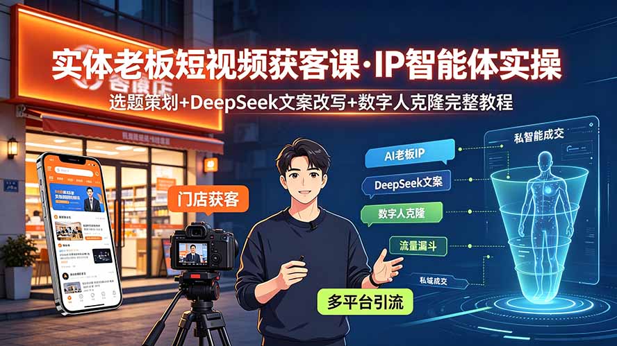 实体老板短视频获客课·IP智能体实操｜选题策划+DeepSeek文案改写+数字人克隆完整教程-niguangts