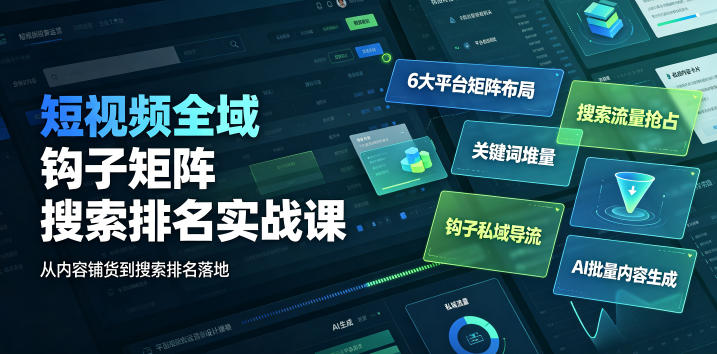 短视频全域钩子矩阵搜索排名实战课｜6大平台矩阵布局、关键词堆量抢占搜索流量、钩子私域导流、AI批量内容生成-niguangts
