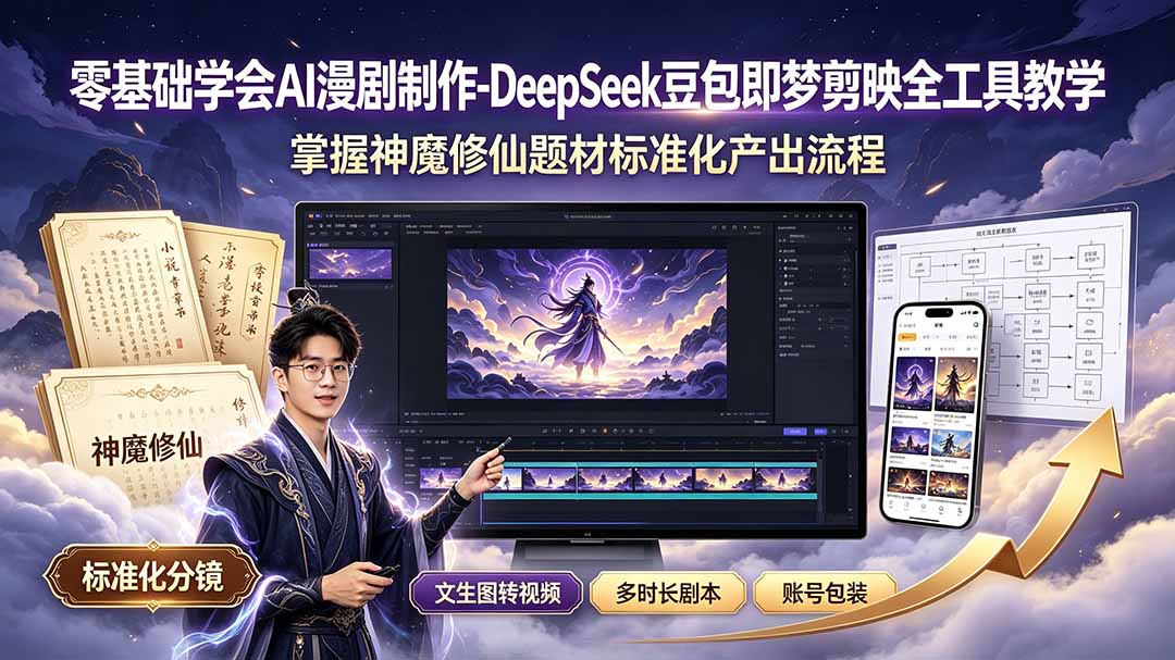 零基础学会AI漫剧制作-DeepSeek豆包即梦剪映全工具教学，掌握神魔修仙题材标准化产出流程-niguangts