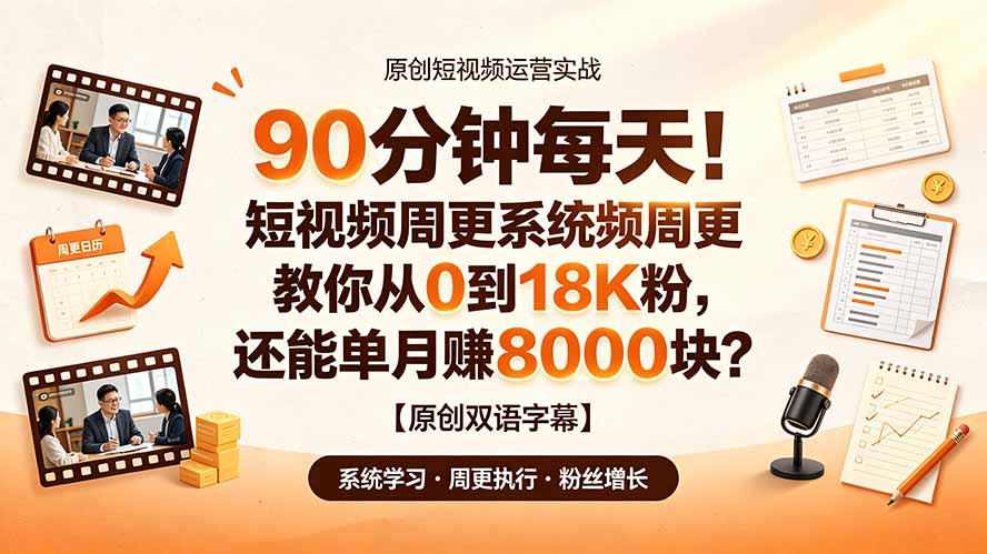 90 分钟每天！短视频周更系统教你从 0 到 18K 粉，还能单月赚 8000 块？【原创双语字幕】-niguangts