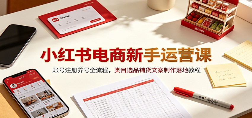 小红书电商新手运营课：账号注册养号全流程，类目选品铺货文案制作落地教程-niguangts