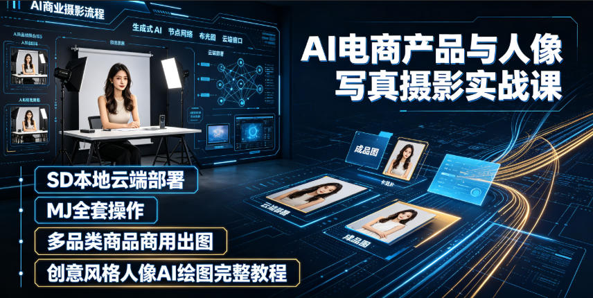 AI电商产品与人像写真摄影实战课｜SD本地云端部署、MJ全套操作、多品类商品商用出图、创意风格人像AI绘图完整教程-niguangts
