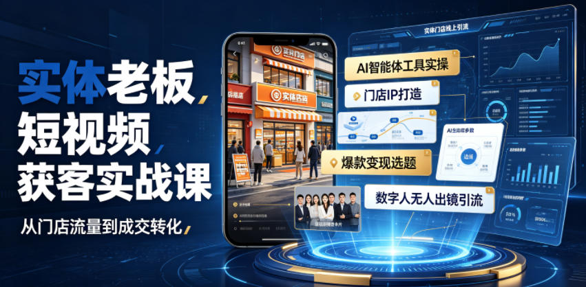 实体老板短视频获客实战课｜AI智能体工具全套实操、门店IP打造、爆款变现选题、数字人无人出镜引流完整教程-niguangts