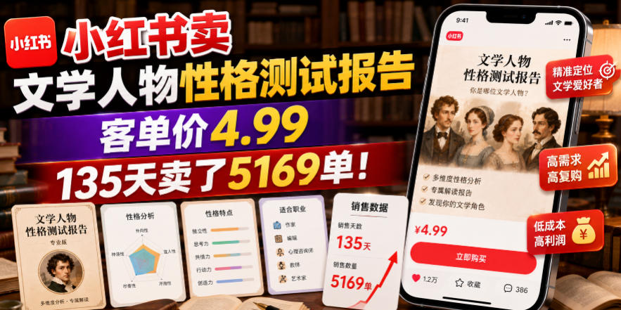 小红书卖文学人物性格测试报告，客单价4.99，135天卖了5169单！-niguangts