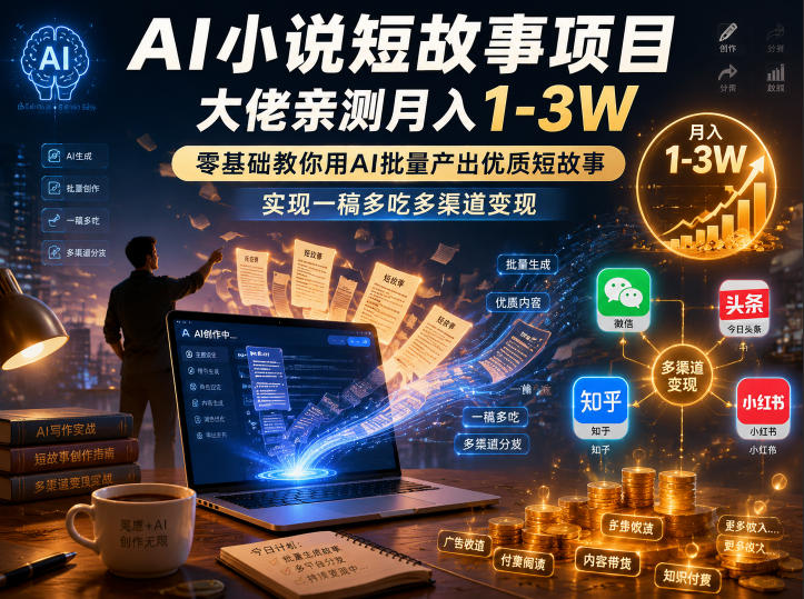 AI小说短故事项目，大佬亲测月入1-3W，零基础教你用AI批量产出优质短故事，实现一稿多吃多渠道变现(更新0710)-niguangts