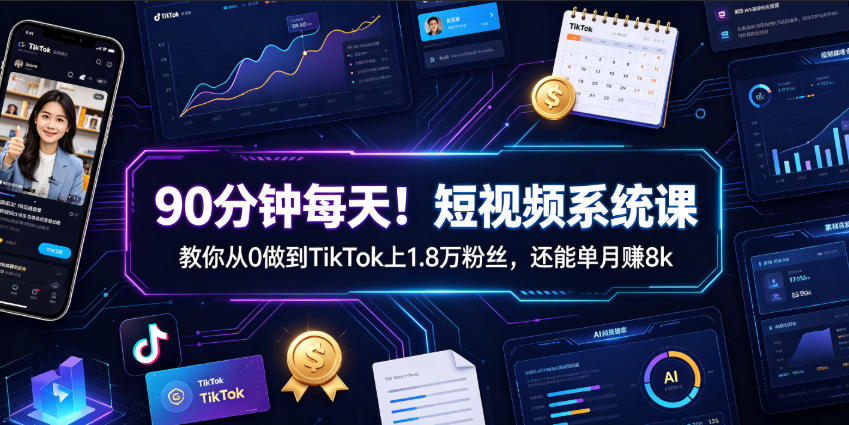90分钟每天！短视频系统课教你从0做到TikTok上1.8万粉丝，还能单月賺8k【原创双语字幕】-niguangts