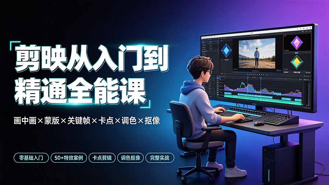 剪映从入门到精通全能课：画中画×蒙版×关键帧×卡点×调色×抠像，一站式掌握剪辑核心技能-niguangts
