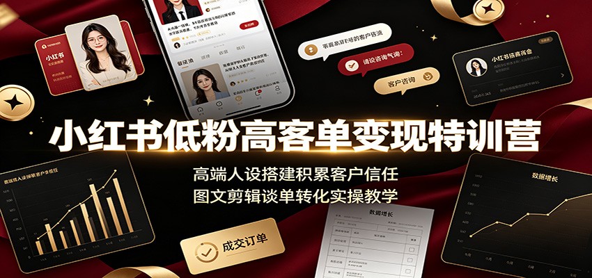 小红书低粉高客单变现特训营：高端人设搭建积累客户信任，图文剪辑谈单转化实操教学-niguangts