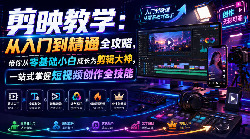 剪映教学：从入门到精通全攻略，带你从零基础小白成长为剪辑大神，一站式掌握短视频创作全技能-niguangts