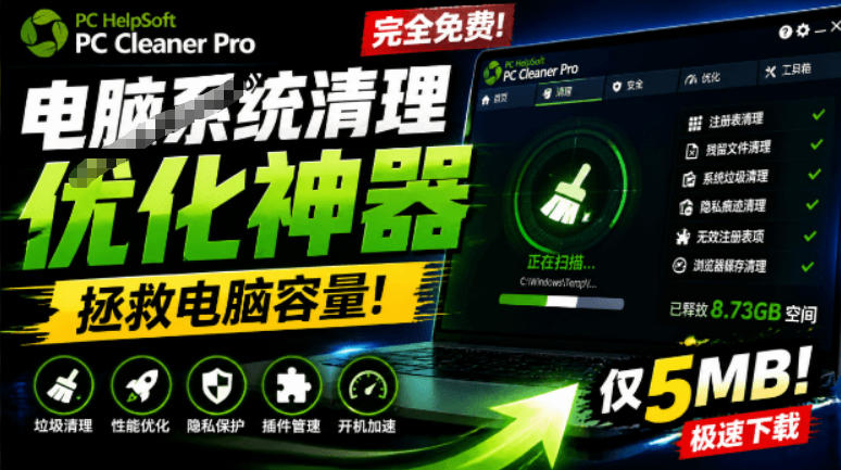 轻松吊打Win系统自带工具！电脑清理神器，拯救电脑容量，仅5MB，完全免费使用PC Cleaner Pro-niguangts