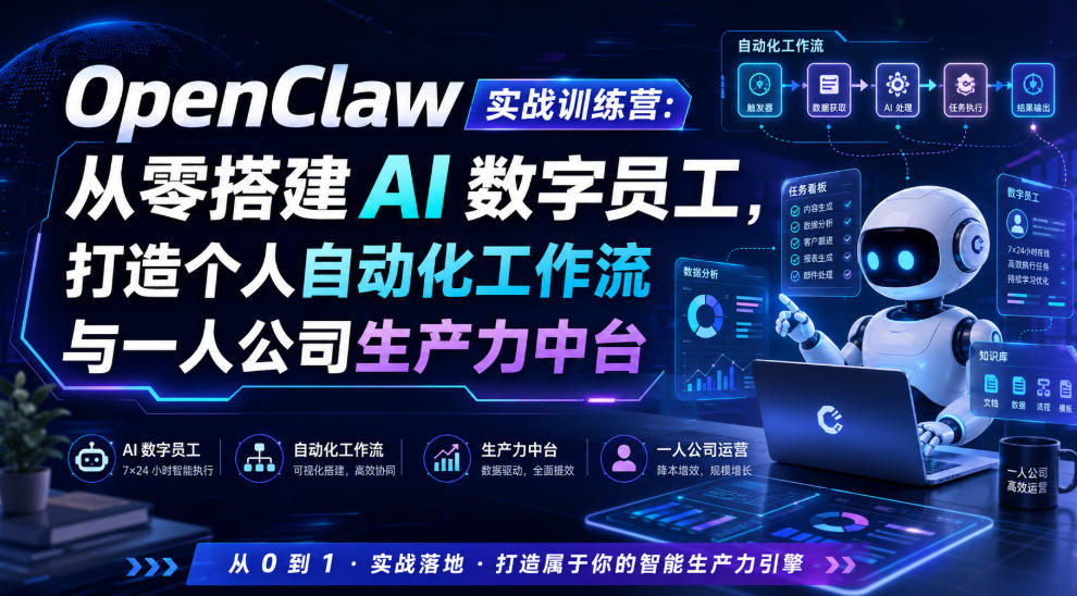 OpenClaw实战训练营：从零搭建AI数字员工，打造个人自动化工作流与一人公司生产力中台-niguangts