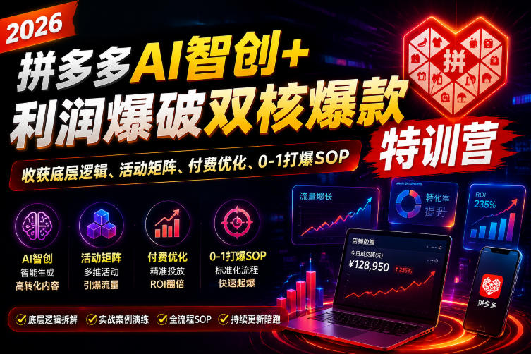 2026拼多多AI智创+利润爆破双核爆款特训营，收获底层逻辑、活动矩阵、付费优化、0-1打爆SOP-niguangts