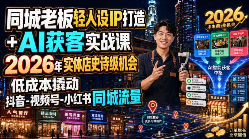 同城老板轻人设IP打造+AI获客实战课，2026年实体店史诗级机会，低成本撬动抖音-视频号-小红书同城流量-niguangts