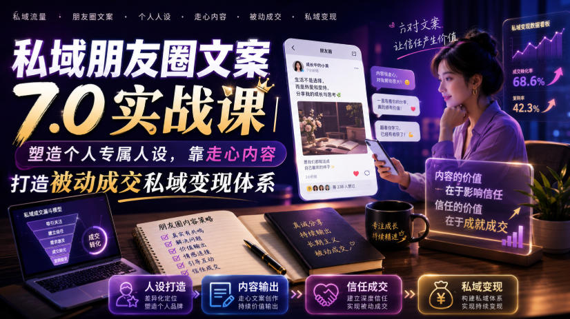 私域朋友圈文案7.0实战课｜塑造个人专属人设，靠走心内容打造被动成交私域变现体系-niguangts
