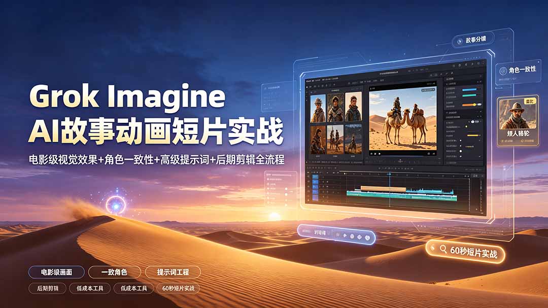 Grok Imagine AI故事动画短片实战：电影级视觉效果+角色一致性+高级提示词+后期剪辑全流程-niguangts