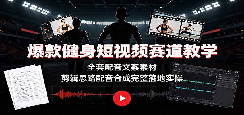 爆款健身短视频赛道教学：全套配音文案素材，剪辑思路配音合成完整落地实操-niguangts