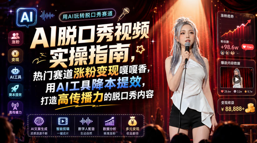 AI脱口秀视频实操指南，热门赛道涨粉变现嘎嘎香，用AI工具降本提效，打造高传播力的脱口秀内容-niguangts