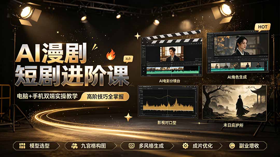AI漫剧短剧进阶课｜电脑+手机双端实操教学｜影视剧对口型人物吃瓜×解压末日庇护所全程讲解，高阶技巧全掌握-niguangts
