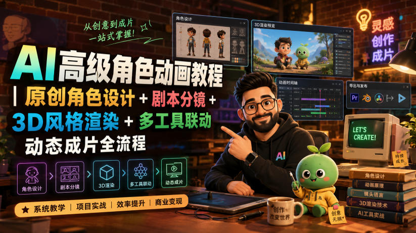 AI高级角色动画教程｜原创角色设计+剧本分镜+3D风格渲染+多工具联动动态成片全流程【中英字幕】-niguangts