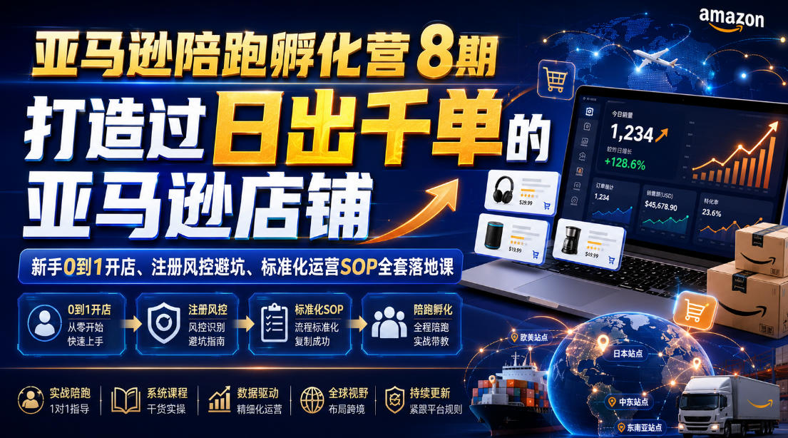 亚马逊陪跑孵化营8期，打造过日出千单的亚马逊店铺，新手0到1开店、注册风控避坑、标准化运营SOP全套落地课-niguangts