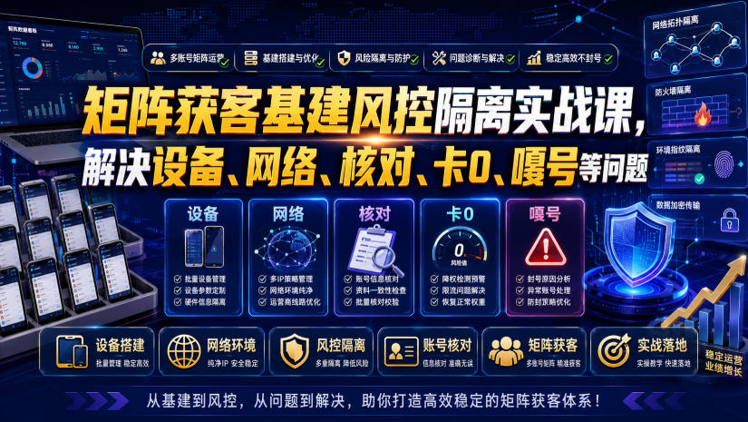 矩阵获客基建风控隔离实战课，解决设备、网络、核对、卡0、嘎号等问题-niguangts