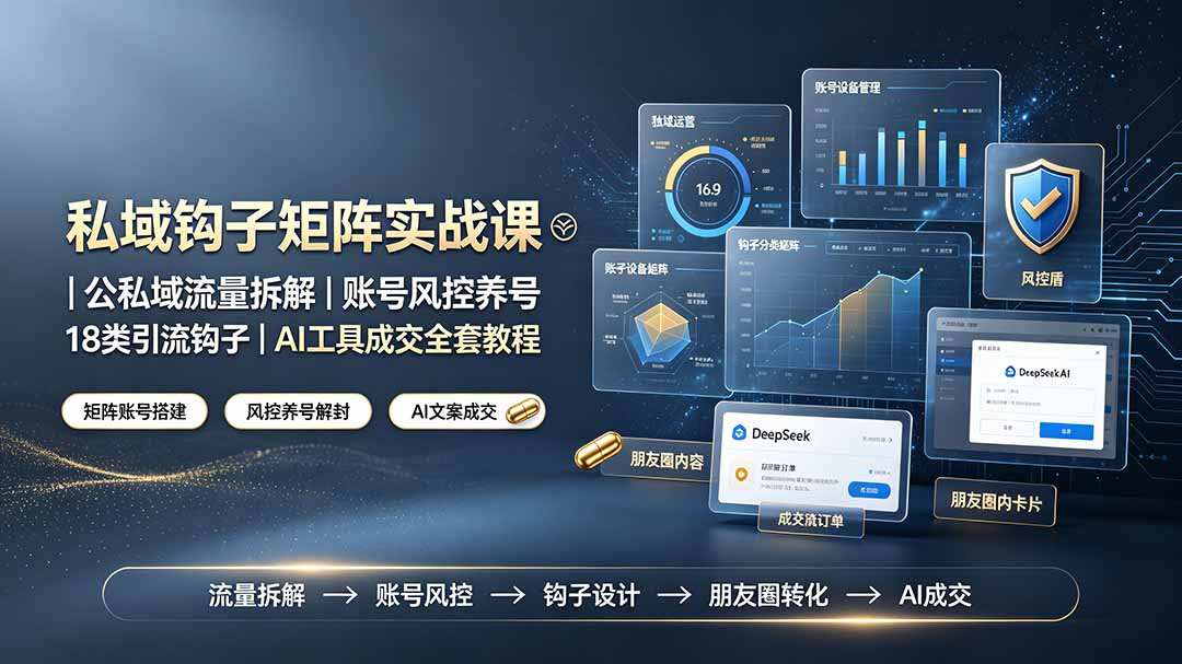 私域钩子矩阵实战课〓公私域流量拆解｜账号风控养号｜18类引流钩子｜AI工具成交全套教程-niguangts