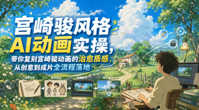 宫崎骏风格AI动画实操，带你复刻宫崎骏动画的治愈质感，从创意到成片全流程落地-niguangts