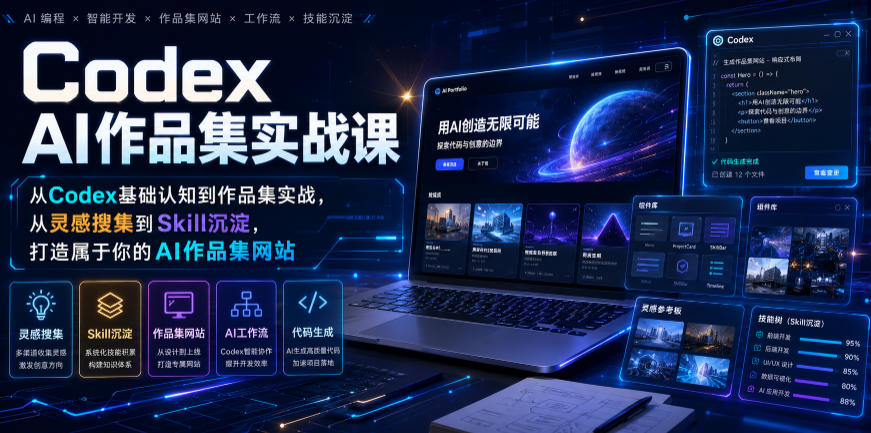 Codex AI作品集实战课，从Codex基础认知到作品集实战，从灵感搜集到Skill沉淀，打造属于你的AI作品集网站-niguangts