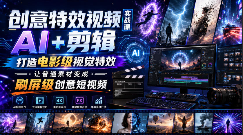 创意特效视频实战课，AI+剪辑打造电影级视觉特效，让普通素材变成刷屏级创意短视频-niguangts