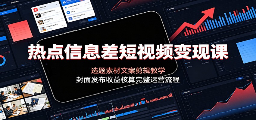 热点信息差短视频变现课：选题素材文案剪辑教学，封面发布收益核算完整运营流程-niguangts