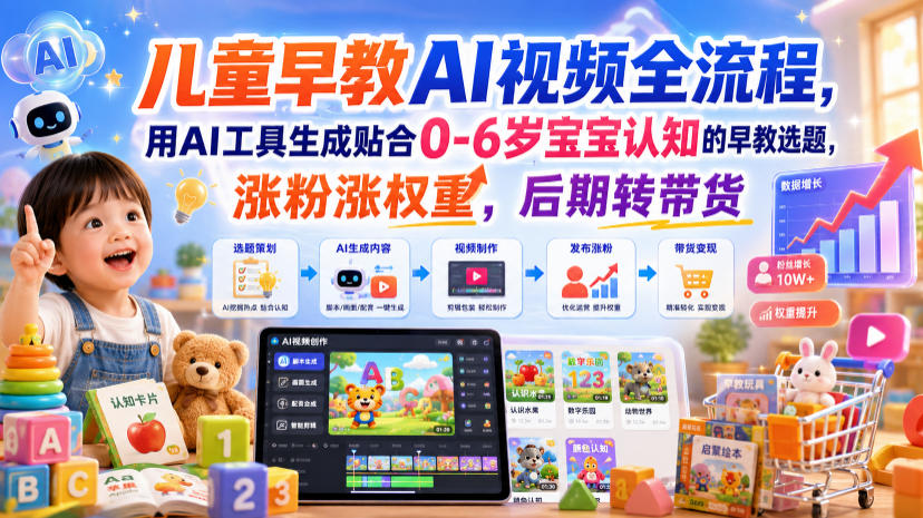 儿童早教AI视频全流程，用AI工具生成贴合0-6岁宝宝认知的早教选题，涨粉涨权重，后期转带货-niguangts