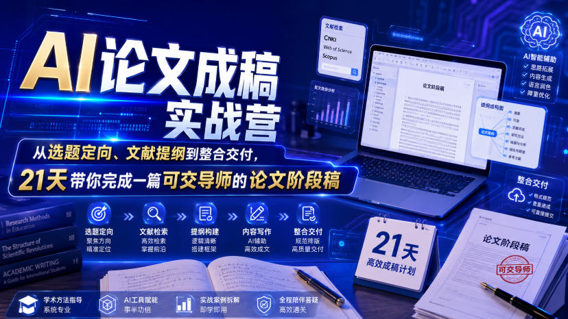AI论文成稿实战营，从选题定向、文献提纲到整合交付，21天带你完成一篇可交导师的论文阶段稿-niguangts
