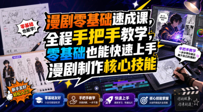 漫剧零基础速成课，全程手把手教学，零基础也能快速上手漫剧制作核心技能-niguangts