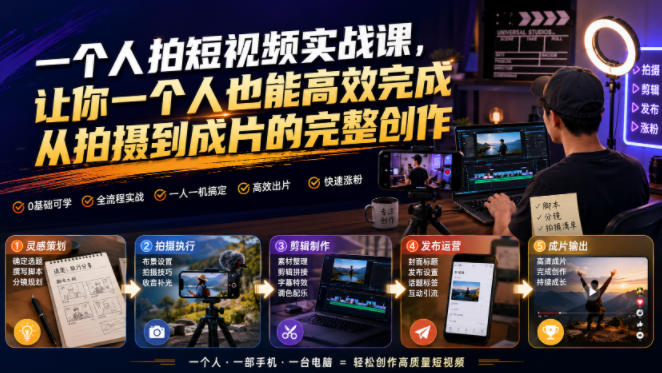 一个人拍短视频实战课，让你一个人也能高效完成从拍摄到成片的完整创作-niguangts