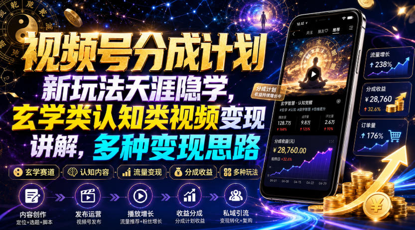 视频号分成计划新玩法天涯隐学，玄学类认知类视频变现讲解，多种变现思路-niguangts