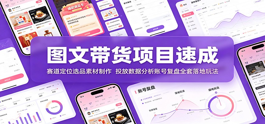 图文带货项目速成：赛道定位选品素材制作，投放数据分析账号复盘全套落地玩法-niguangts
