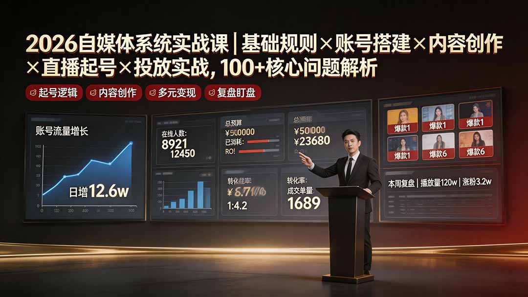2026自媒体系统实战课｜基础规则×账号搭建×内容创作×直播起号×投放实战，100+核心问题解析-niguangts