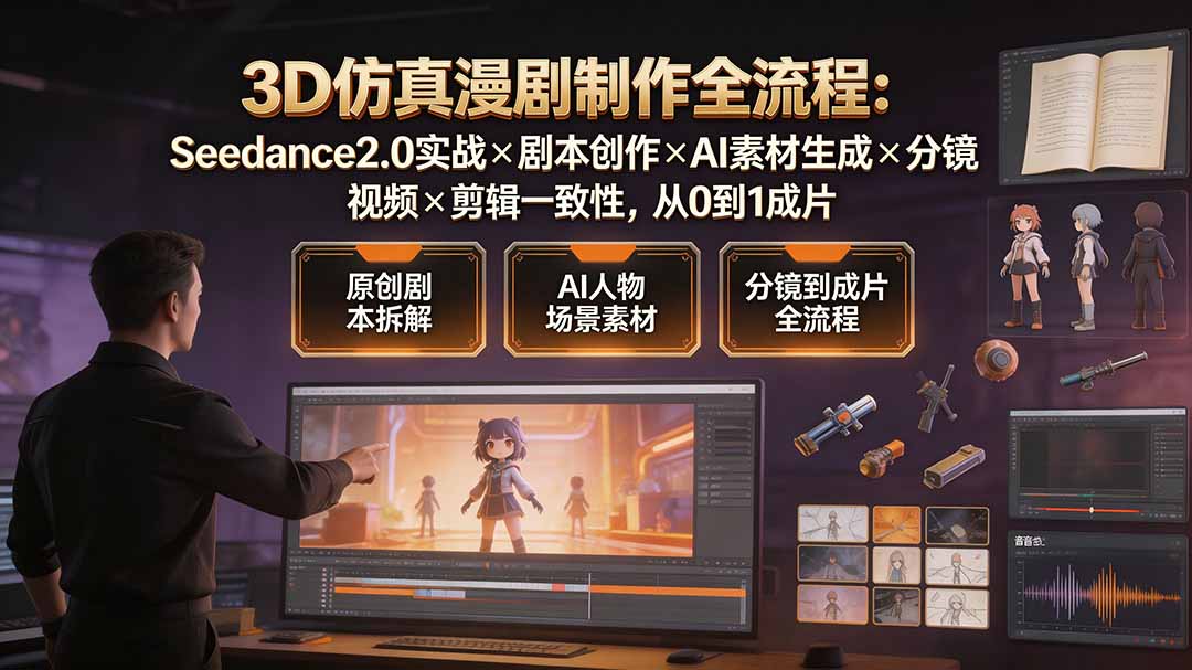 3D仿真漫剧制作全流程：Seedance2.0实战×剧本创作×AI素材生成×分镜视频×剪辑一致性，从0到1成片-niguangts