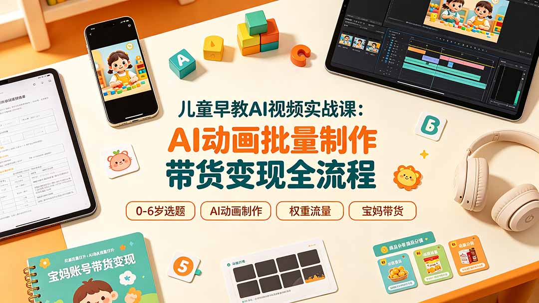 儿童早教AI视频实战课：0-6岁认知选题｜AI动画批量制作｜权重流量拉升｜宝妈账号带货变现全流程-niguangts