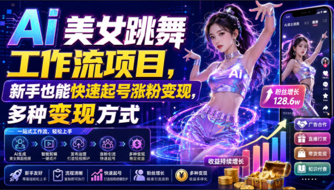 Ai美女跳舞工作流项目，新手也能快速起号涨粉变现，多种变现方式-niguangts