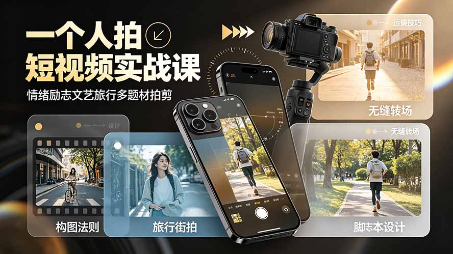 一个人拍短视频实战课：情绪励志文艺旅行多题材×五大景别×黄金构图×八大运镜，从拍摄到成片高效创作-niguangts