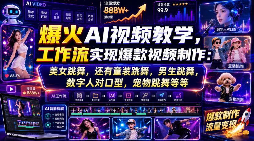 爆火AI视频教学，工作流实现爆款视频制作：美女跳舞，还有童装跳舞，男生跳舞，数字人对口型，宠物跳舞等等-niguangts