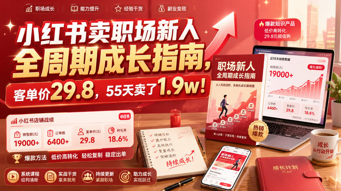 小红书卖职场新人全周期成长指南，客单价29.8，55天卖了1.9w！-niguangts