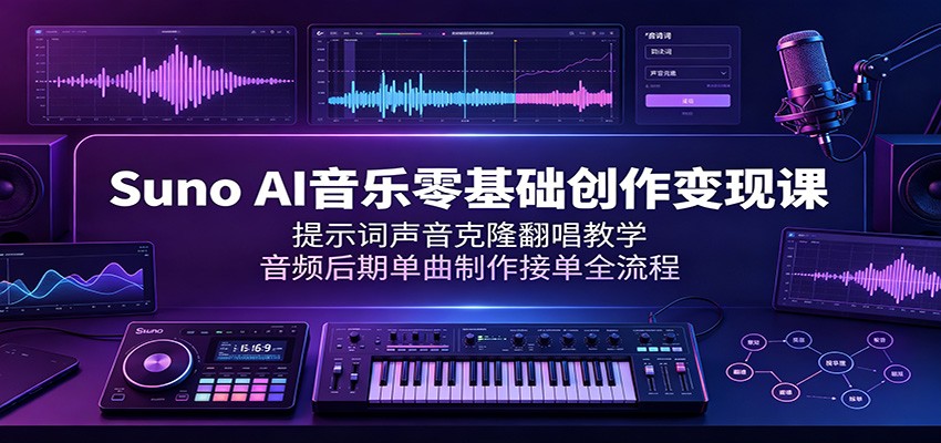 Suno AI音乐零基础创作变现课：提示词声音克隆翻唱教学，音频后期单曲制作接单全流程-niguangts
