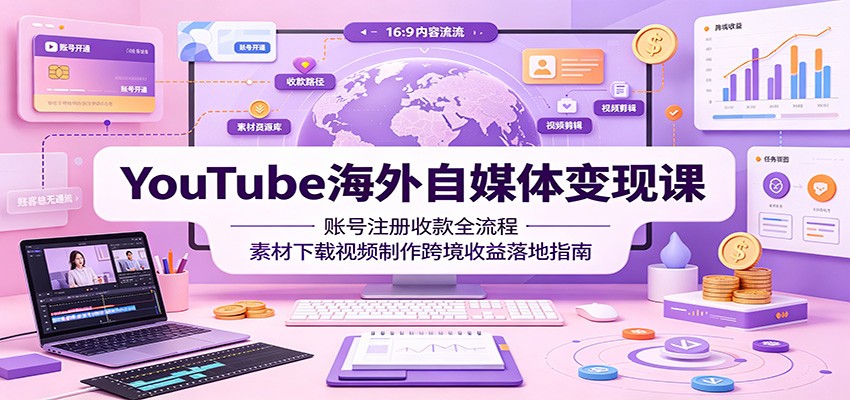 YouTube海外自媒体变现课：账号注册收款全流程，素材下载视频制作跨境收益落地指南-niguangts