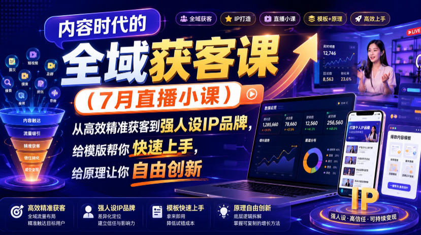 内容时代的全域获客课(7月直播小课)，从高效精准获客到强人设IP品牌，给模版帮你快速上手，给原理让你自由创新-niguangts