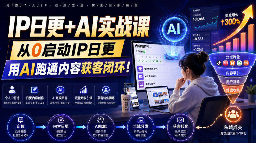 IP日更+AI实战课，从0启动IP日更，IP置顶视频制作+100条选题库搭建+10条日更规划，用AI跑通内容获客闭环!-niguangts