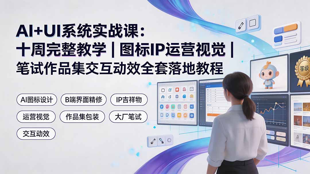 AI+UI系统实战课：十周完整教学｜图标IP运营视觉｜笔试作品集交互动效全套落地教程-niguangts
