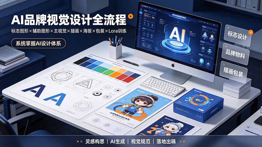 AI品牌视觉设计全流程：标志图形×辅助图形×主视觉×插画×海报×包装×Lora训练，系统掌握AI设计体系-niguangts