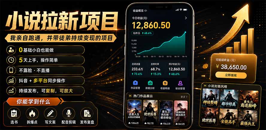 抖音及多平台小说拉新项目：我亲自跑通并持续带徒弟实操｜0基础小白5天上手快速变现-niguangts